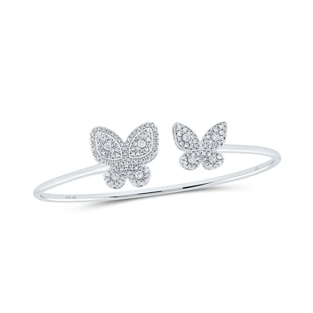 10kt White Gold Diamond Butterfly Bangle Bracelet - Exquisite Flutter