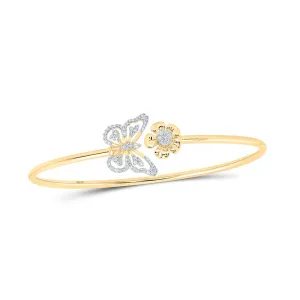 10kt Yellow Gold Delicate Diamond Butterfly Bangle Bracelet - 1/4 Cttw