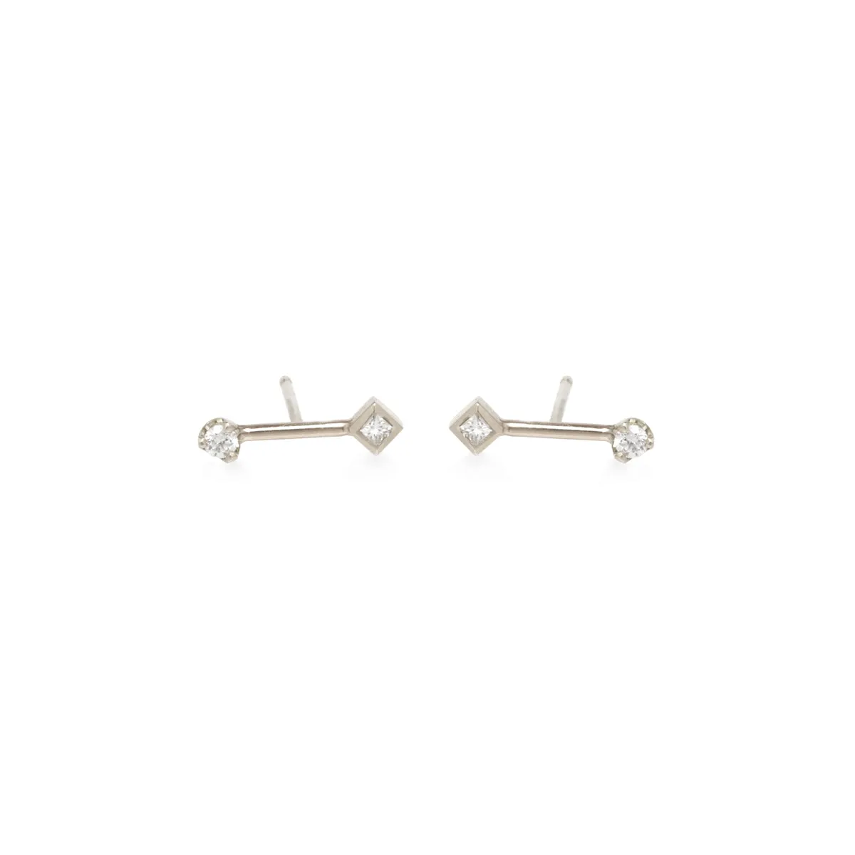 14k gold barbell prong and princess diamond studs