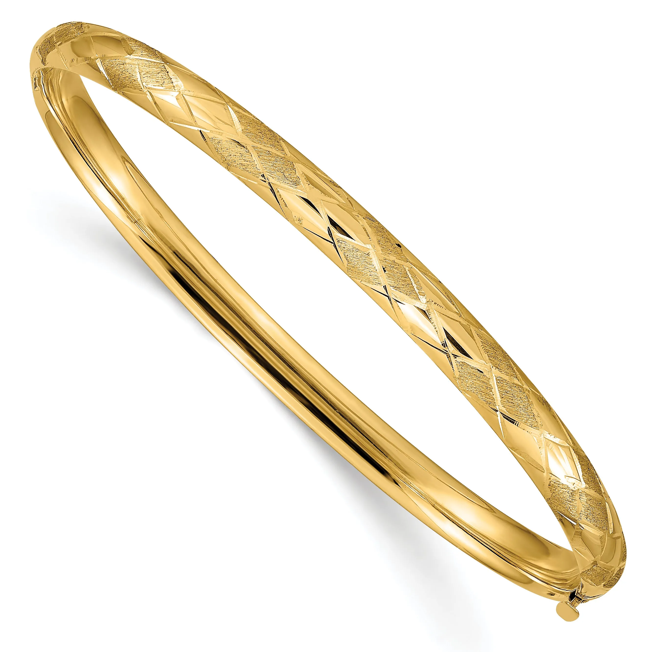 14K Gold Diamond-Cut Hinged Bangle Bracelet with Polished Finish