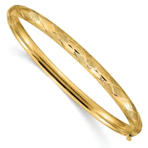 14K Gold Diamond-Cut Hinged Bangle Bracelet with Polished Finish
