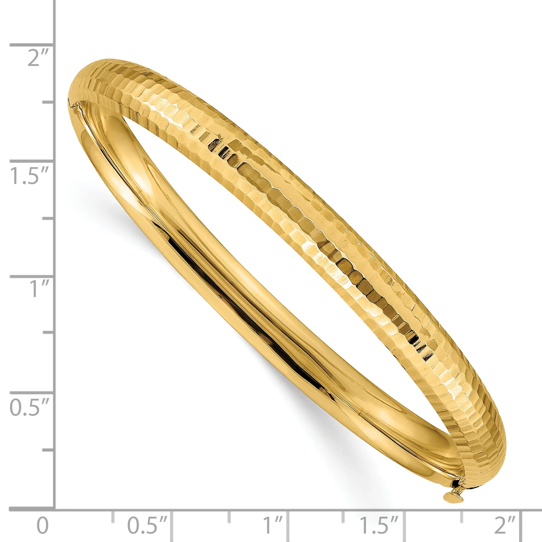 14K Gold Hammered Hinged Bangle Bracelet with Diamond-Cut Finish