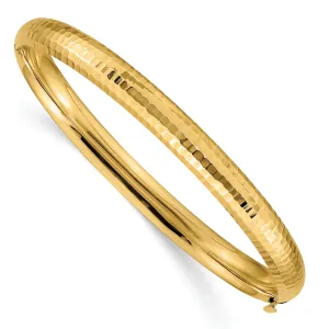 14K Gold Hammered Hinged Bangle Bracelet with Diamond-Cut Finish