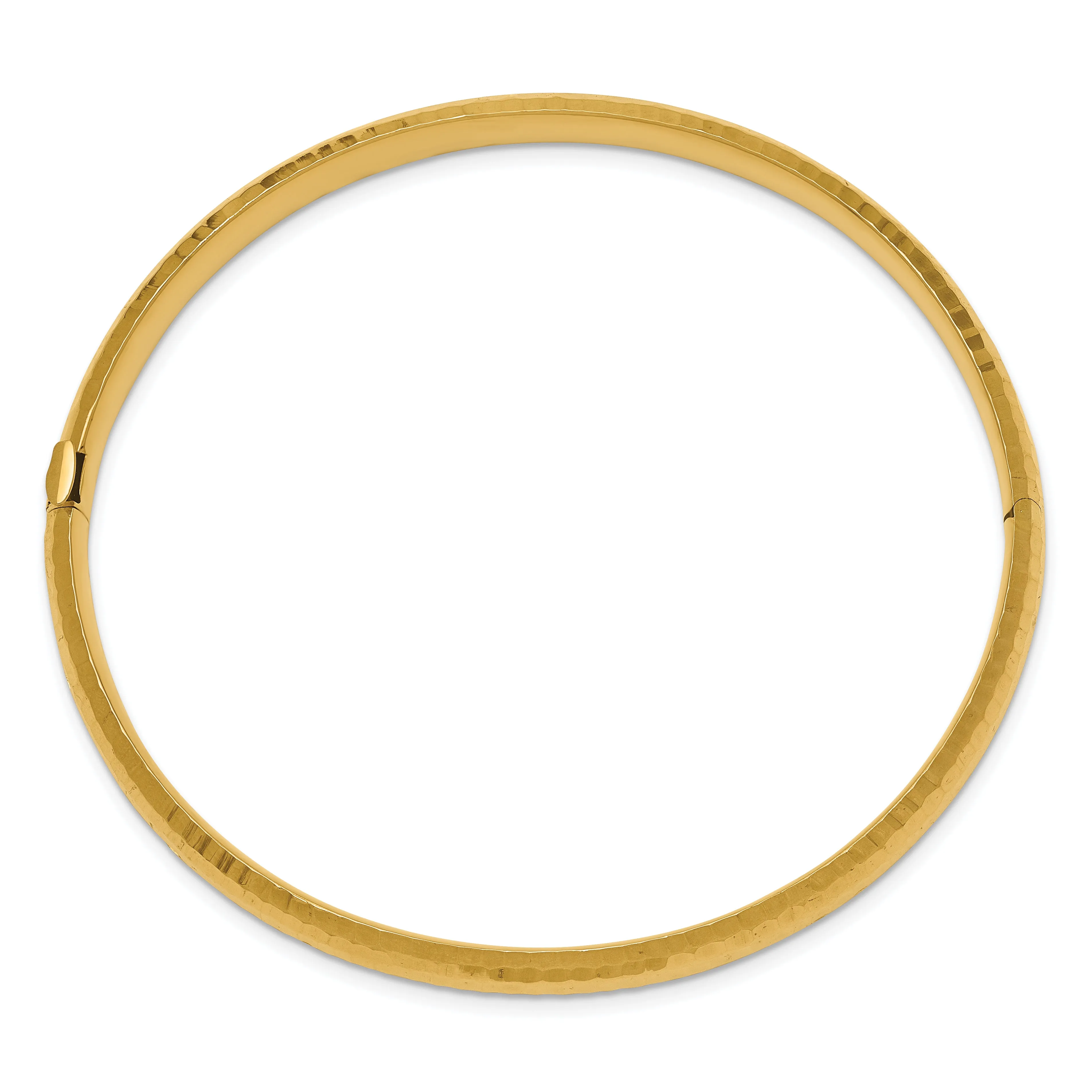 14K Gold Hammered Hinged Bangle Bracelet with Diamond-Cut Finish