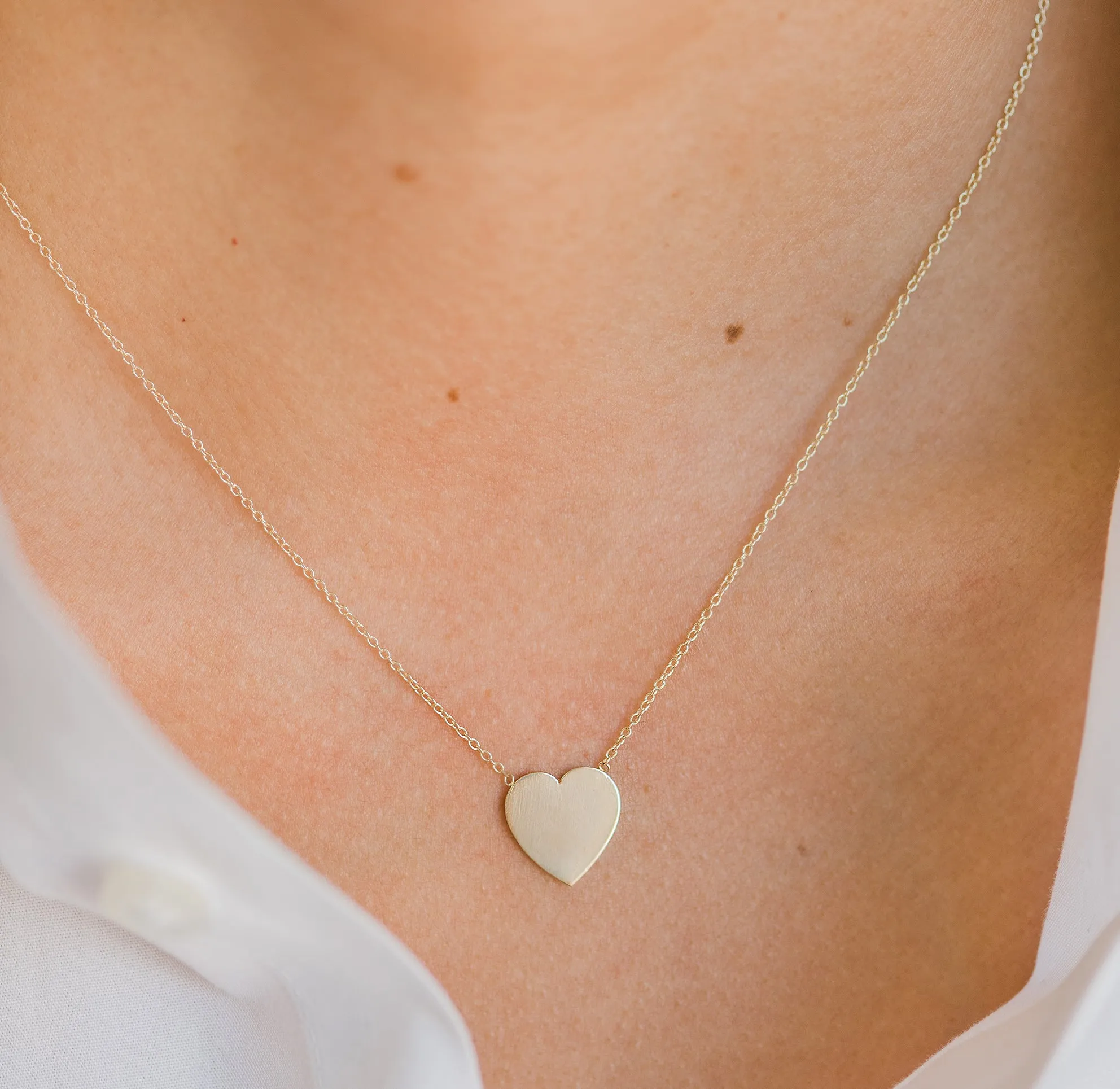 14k Gold Large Engraved Heart Necklace