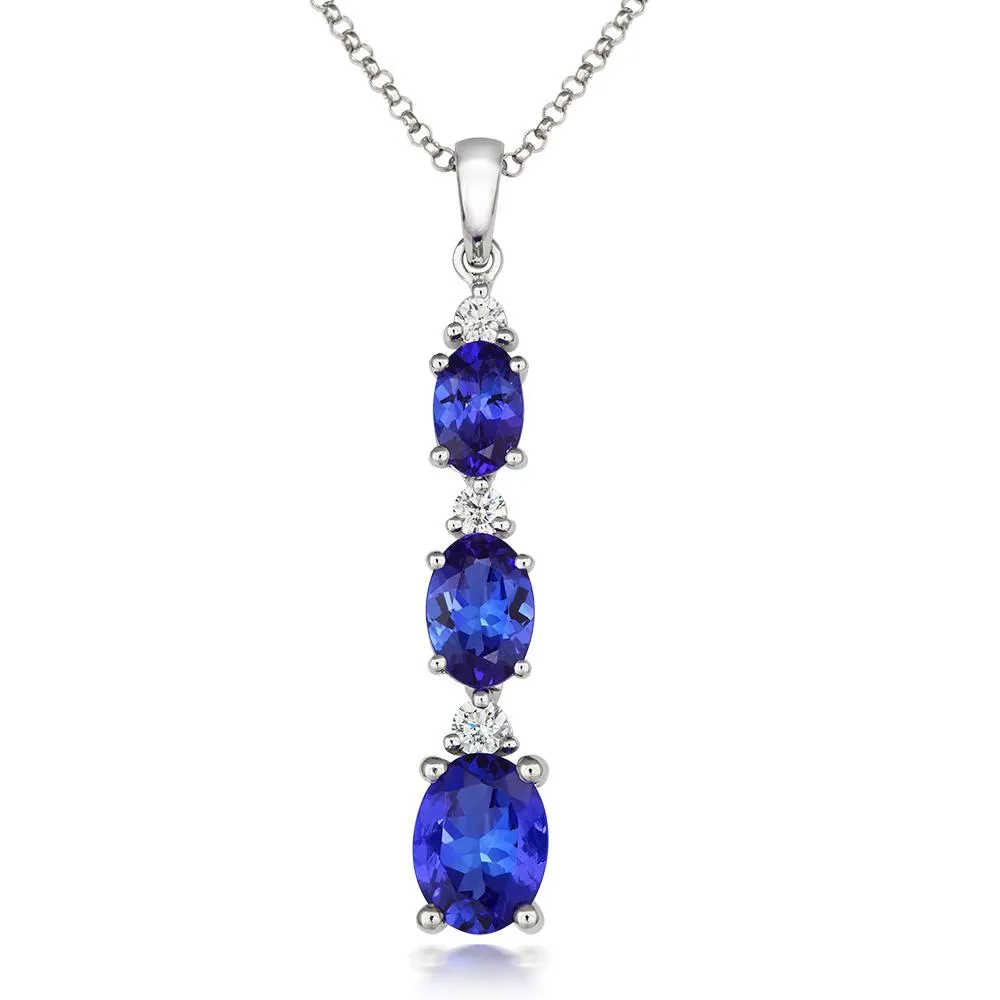 18ct White Gold 2.10ct Tanzanite Diamond Oval Cut Necklace