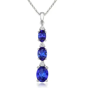 18ct White Gold 2.10ct Tanzanite Diamond Oval Cut Necklace