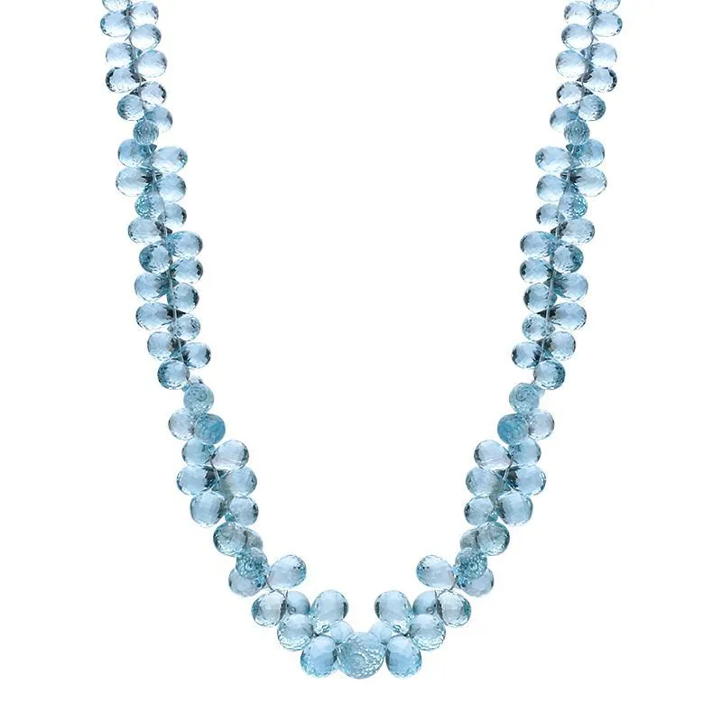 18ct White Gold Aquamarine Multi Faceted Peardrop Necklace