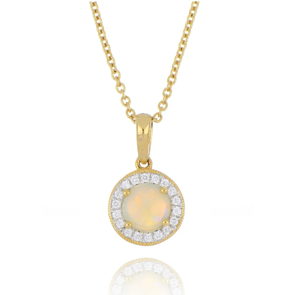 18ct Yellow Gold 0.44ct Opal and Diamond Necklace