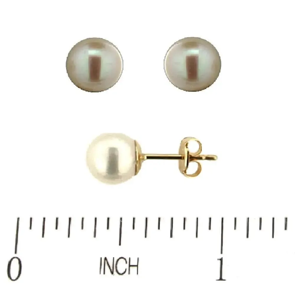 18k Yellow Gold 7 mm. Cultivated Pearl Stud Post Earrings