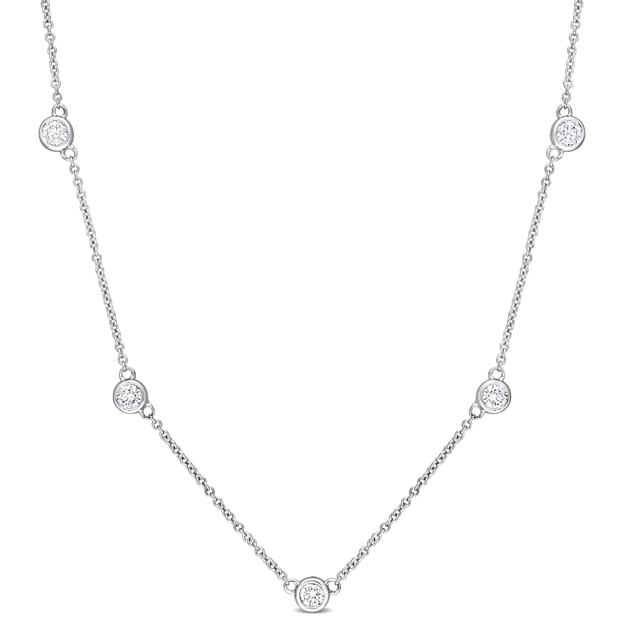 1ctw Round Diamond Platinum Station Necklace