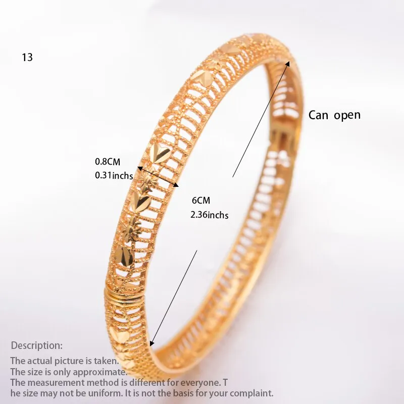 1Pcs Bride Women Bangle Bracelets Gold Color Can Open Heart Cuff Bangles For Women