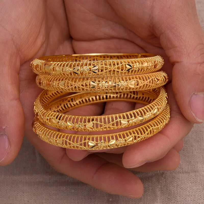1Pcs Bride Women Bangle Bracelets Gold Color Can Open Heart Cuff Bangles For Women