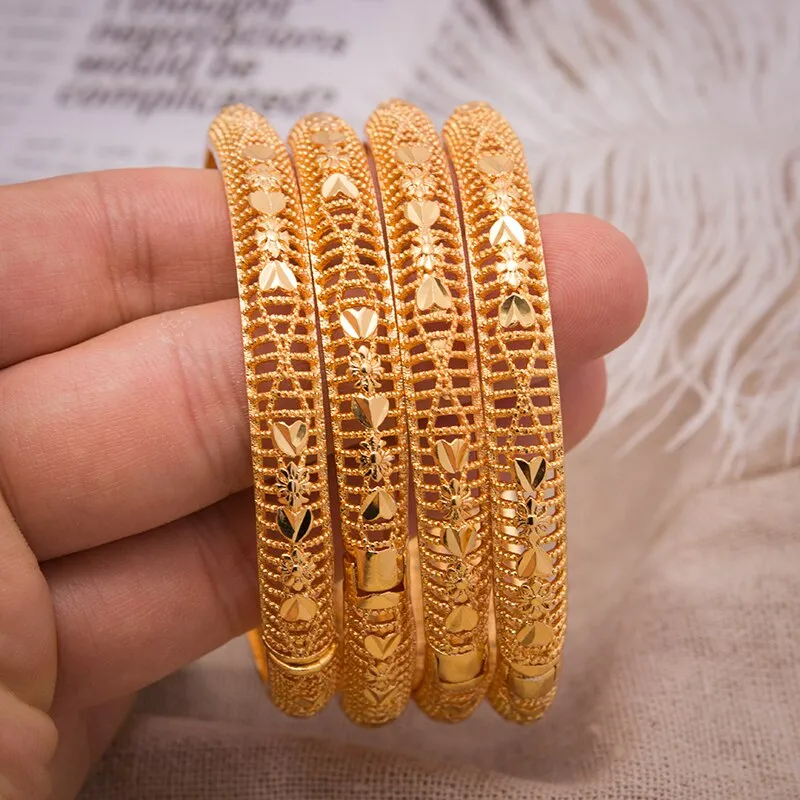 1Pcs Bride Women Bangle Bracelets Gold Color Can Open Heart Cuff Bangles For Women