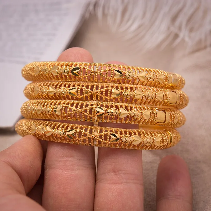 1Pcs Bride Women Bangle Bracelets Gold Color Can Open Heart Cuff Bangles For Women