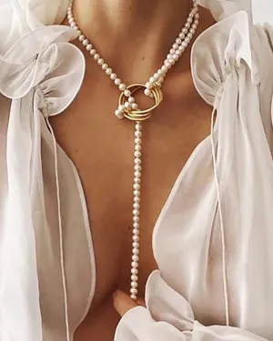 1PCS Faux Pearl Geo Coin Pattern Necklace