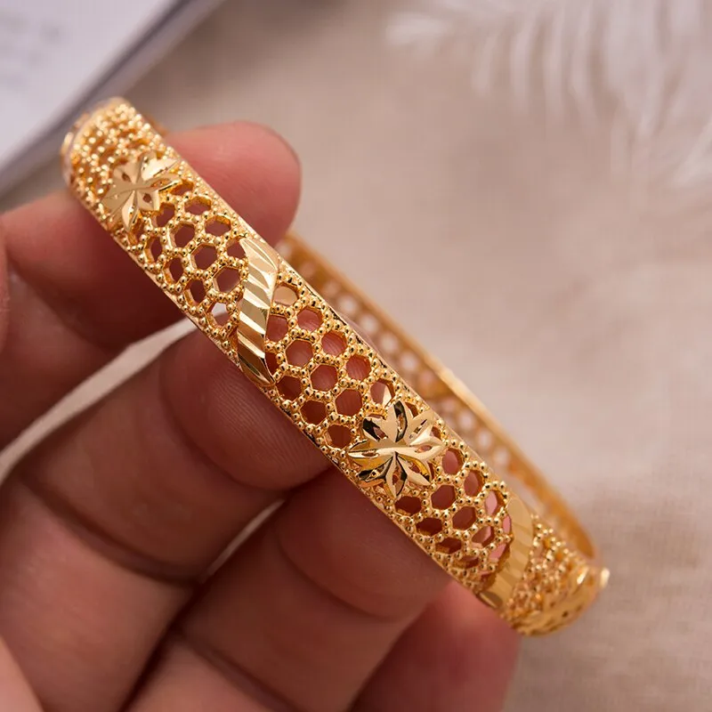 1Pcs Wedding Gold Color Bangle For Women Girls Bracelet