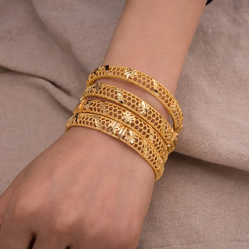 1Pcs Wedding Gold Color Bangle For Women Girls Bracelet