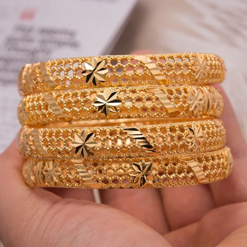 1Pcs Wedding Gold Color Bangle For Women Girls Bracelet