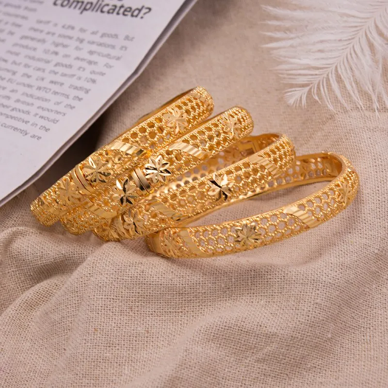 1Pcs Wedding Gold Color Bangle For Women Girls Bracelet