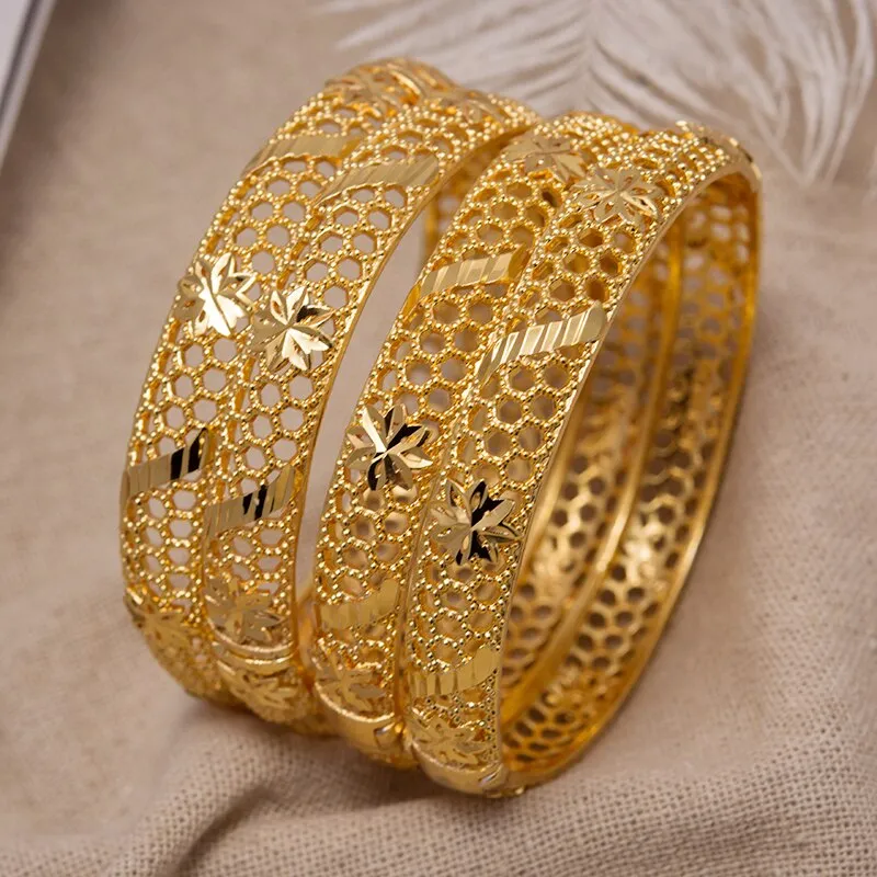 1Pcs Wedding Gold Color Bangle For Women Girls Bracelet