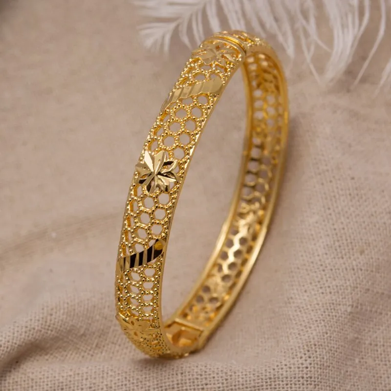 1Pcs Wedding Gold Color Bangle For Women Girls Bracelet