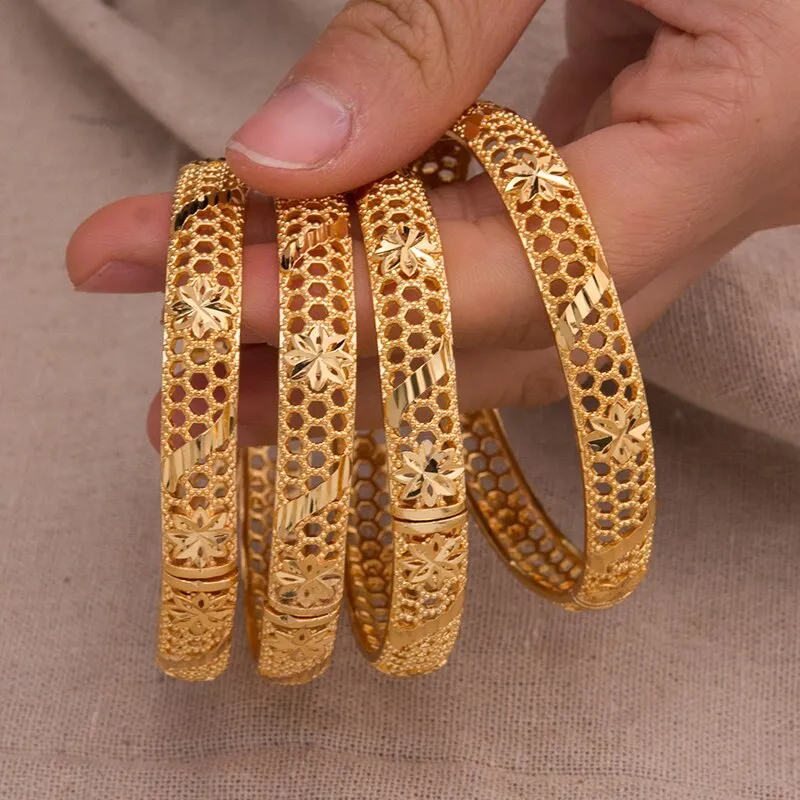 1Pcs Wedding Gold Color Bangle For Women Girls Bracelet