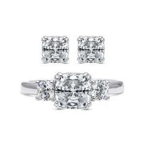 2-Pack: Cushion Cut Studs and Cushion Cut Ring with Side Stones