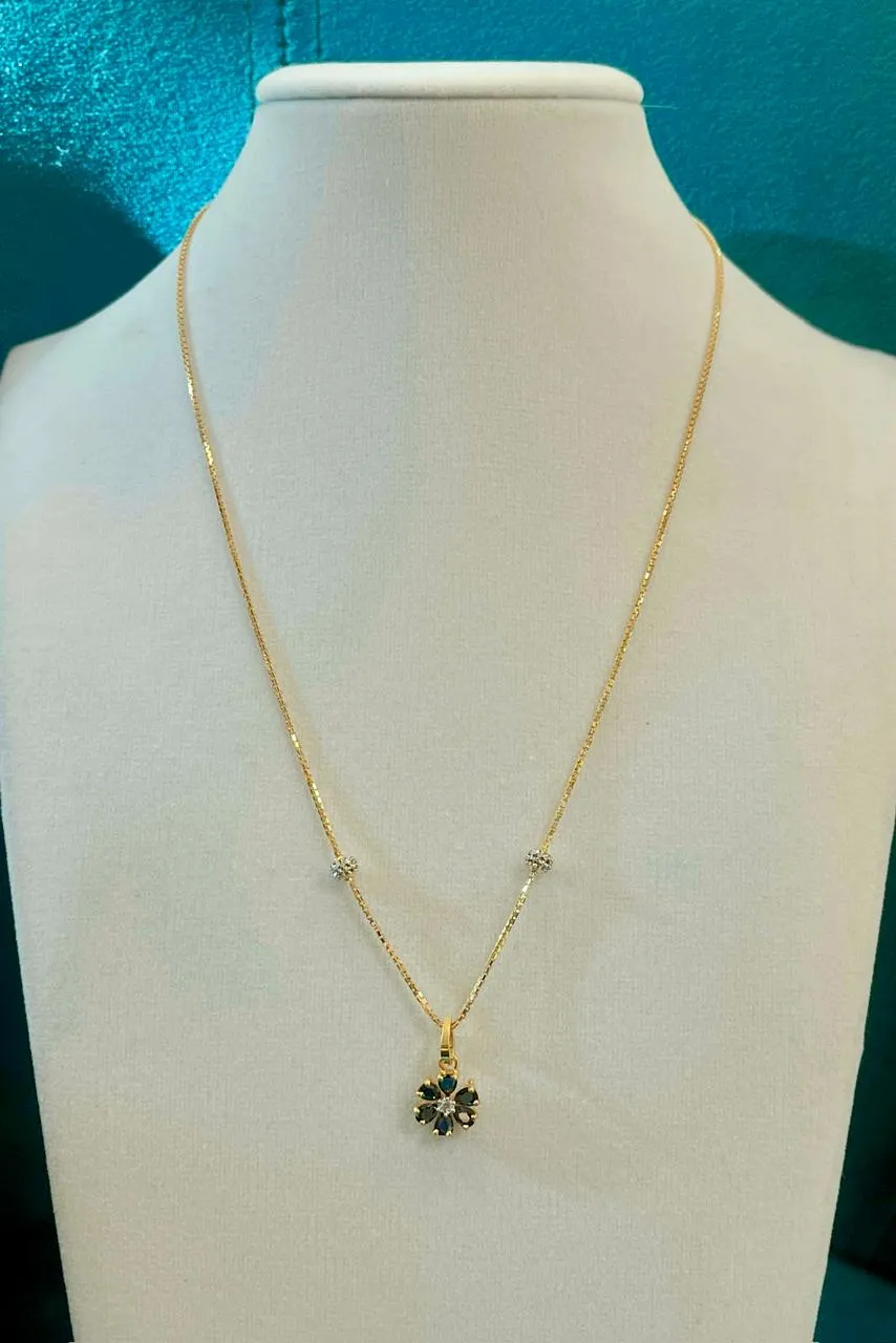 22 KT Gold Designer Chain with Black Flower Pendant (D98)