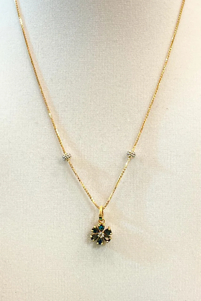 22 KT Gold Designer Chain with Black Flower Pendant (D98)
