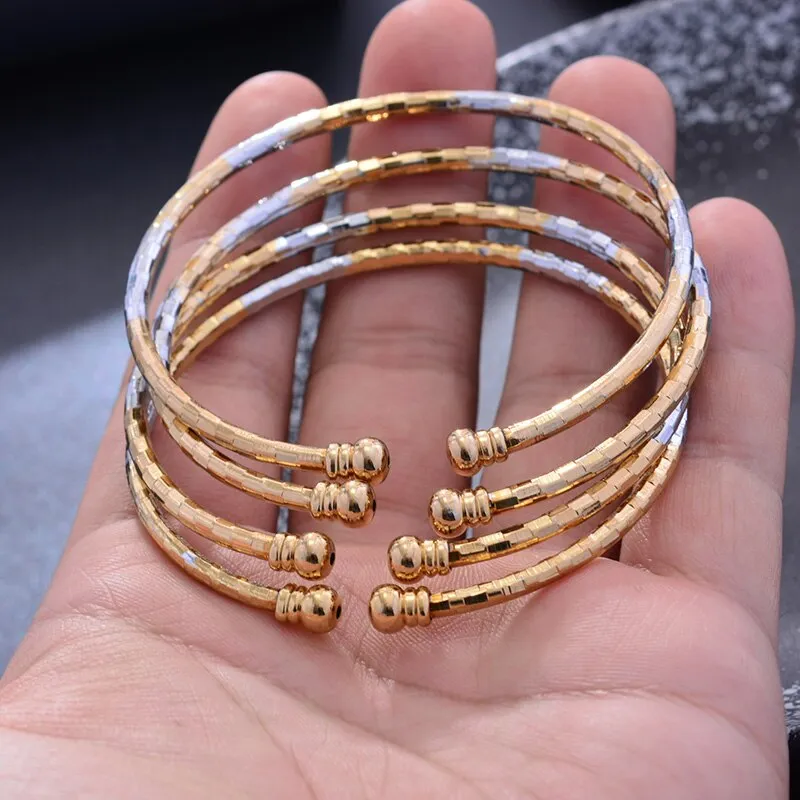 24k 4Pcs Dubai Two-color Gold Color Bangles For Women Girls