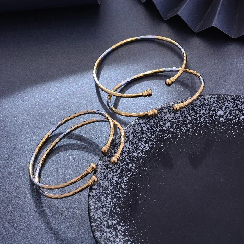24k 4Pcs Dubai Two-color Gold Color Bangles For Women Girls