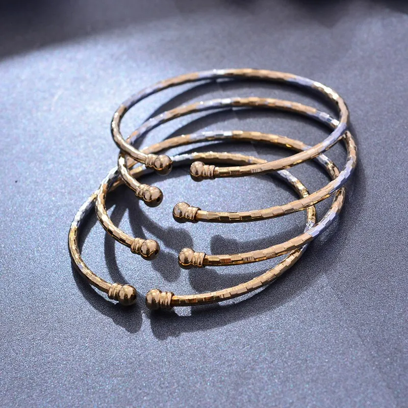 24k 4Pcs Dubai Two-color Gold Color Bangles For Women Girls