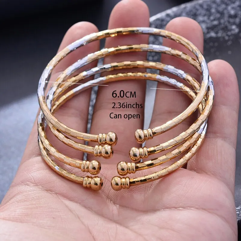 24k 4Pcs Dubai Two-color Gold Color Bangles For Women Girls