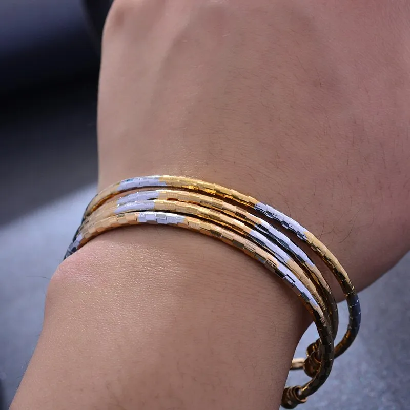 24k 4Pcs Dubai Two-color Gold Color Bangles For Women Girls
