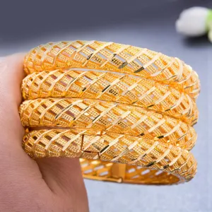 24K Bangles 4Pcs/lot Gold Color Bangles For Women Girls