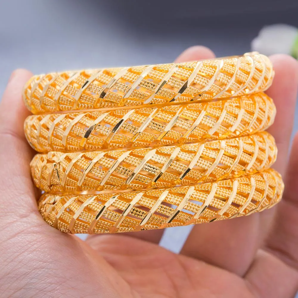 24K Bangles 4Pcs/lot Gold Color Bangles For Women Girls