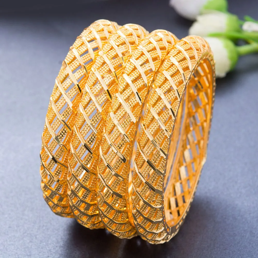 24K Bangles 4Pcs/lot Gold Color Bangles For Women Girls