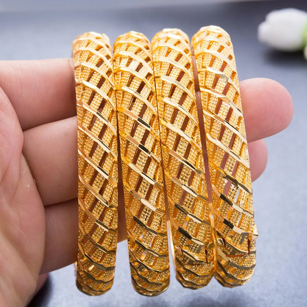 24K Bangles 4Pcs/lot Gold Color Bangles For Women Girls