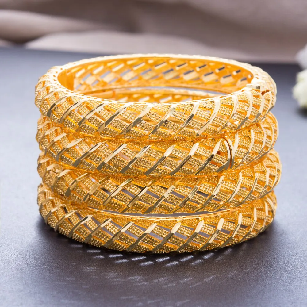 24K Bangles 4Pcs/lot Gold Color Bangles For Women Girls