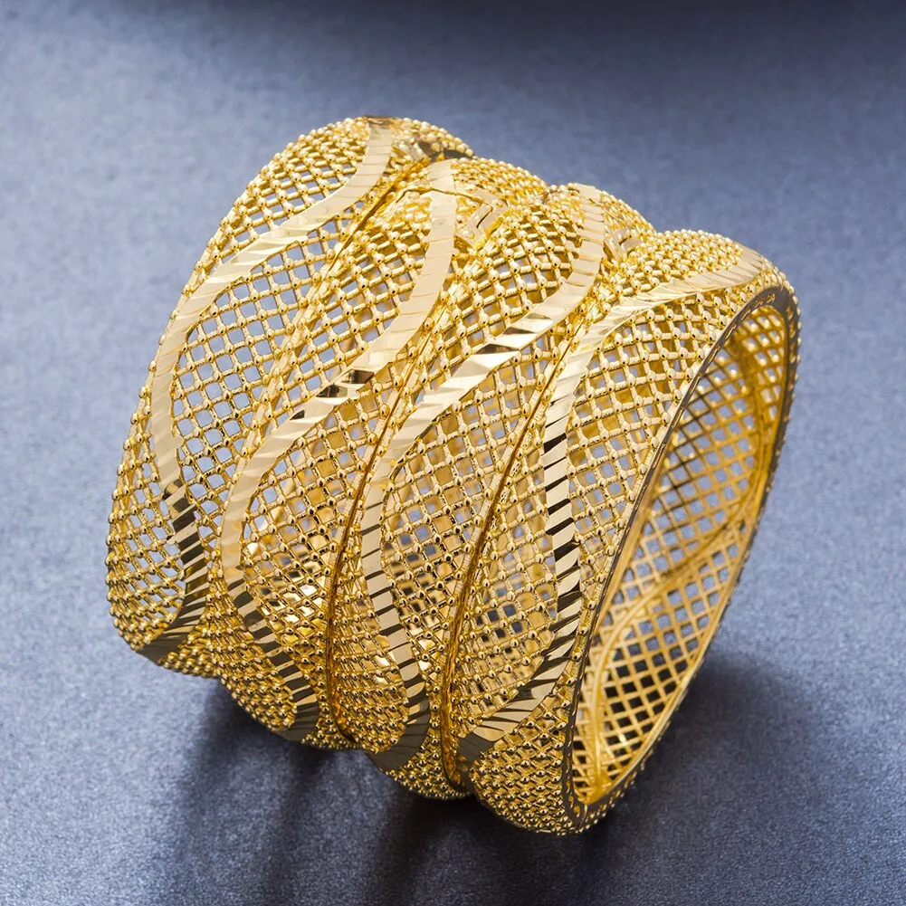 24k Dubai Bangles 4Pcs Gold Color Bangles For women African bridal Bangles Bracelets