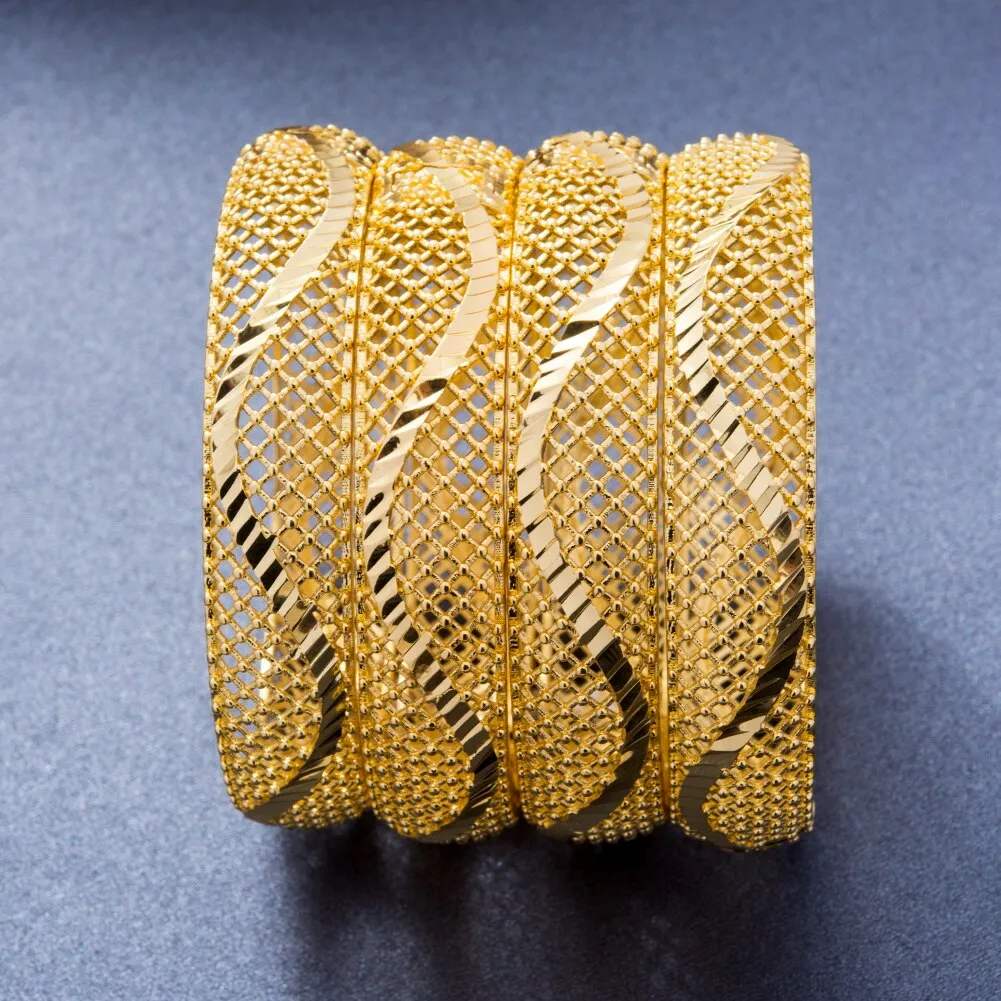 24k Dubai Bangles 4Pcs Gold Color Bangles For women African bridal Bangles Bracelets