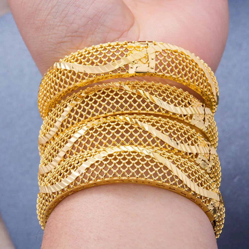 24k Dubai Bangles 4Pcs Gold Color Bangles For women African bridal Bangles Bracelets