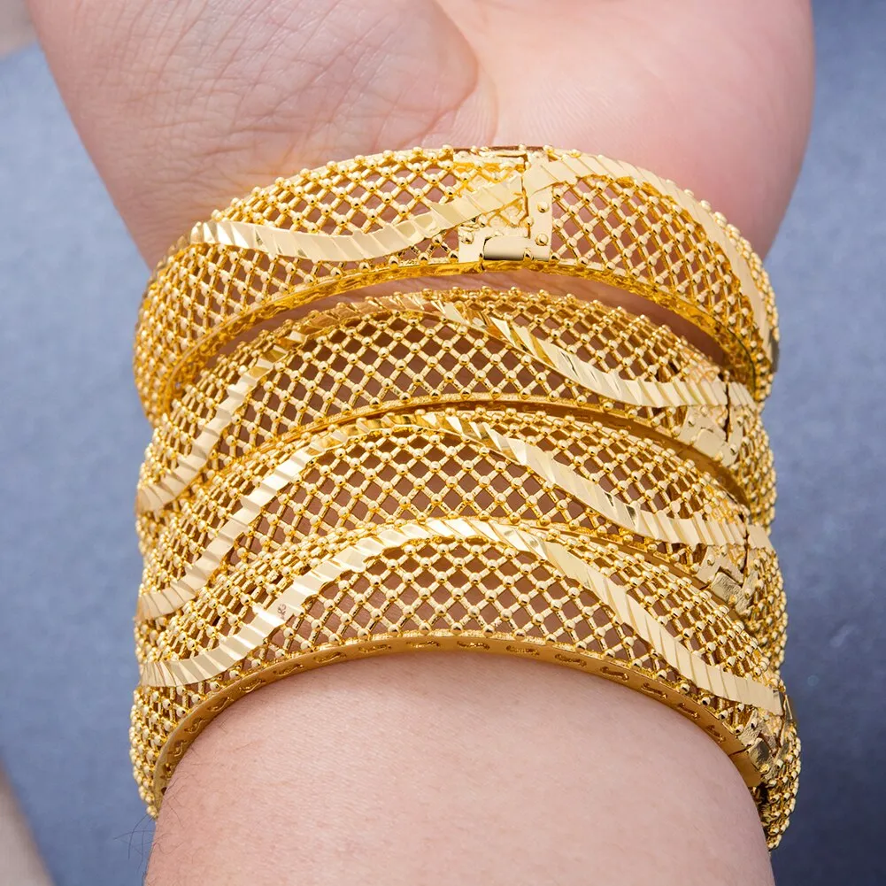24k Dubai Bangles 4Pcs Gold Color Bangles For women African bridal Bangles Bracelets