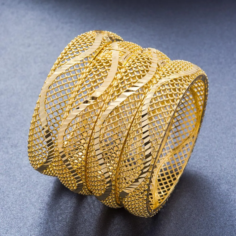 24k Dubai Bangles 4Pcs Gold Color Bangles For women African bridal Bangles Bracelets