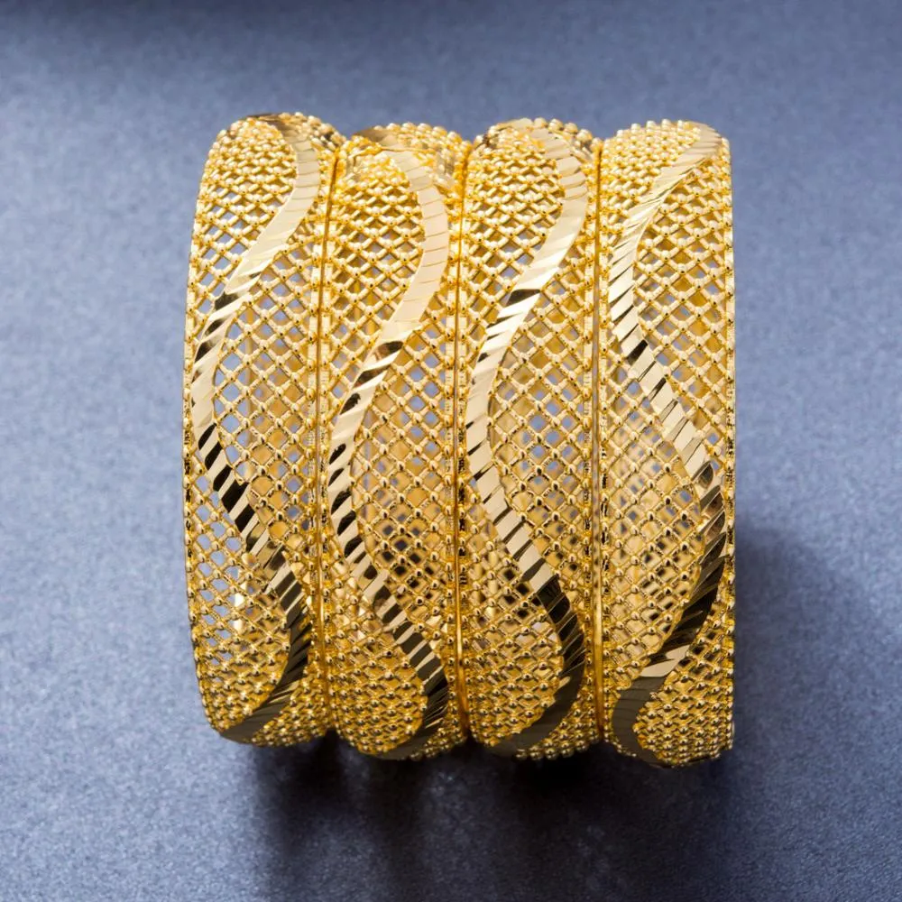 24k Dubai Bangles 4Pcs Gold Color Bangles For women African bridal Bangles Bracelets