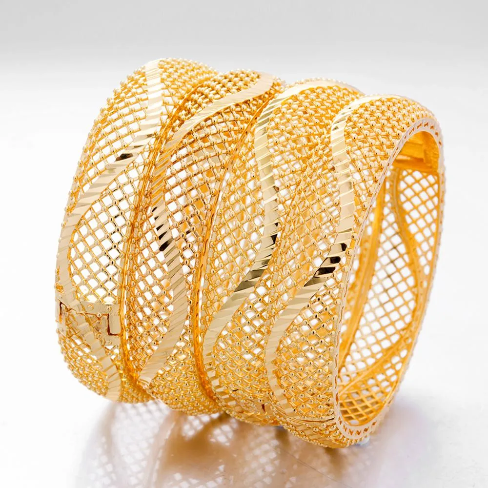 24k Dubai Bangles 4Pcs Gold Color Bangles For women African bridal Bangles Bracelets