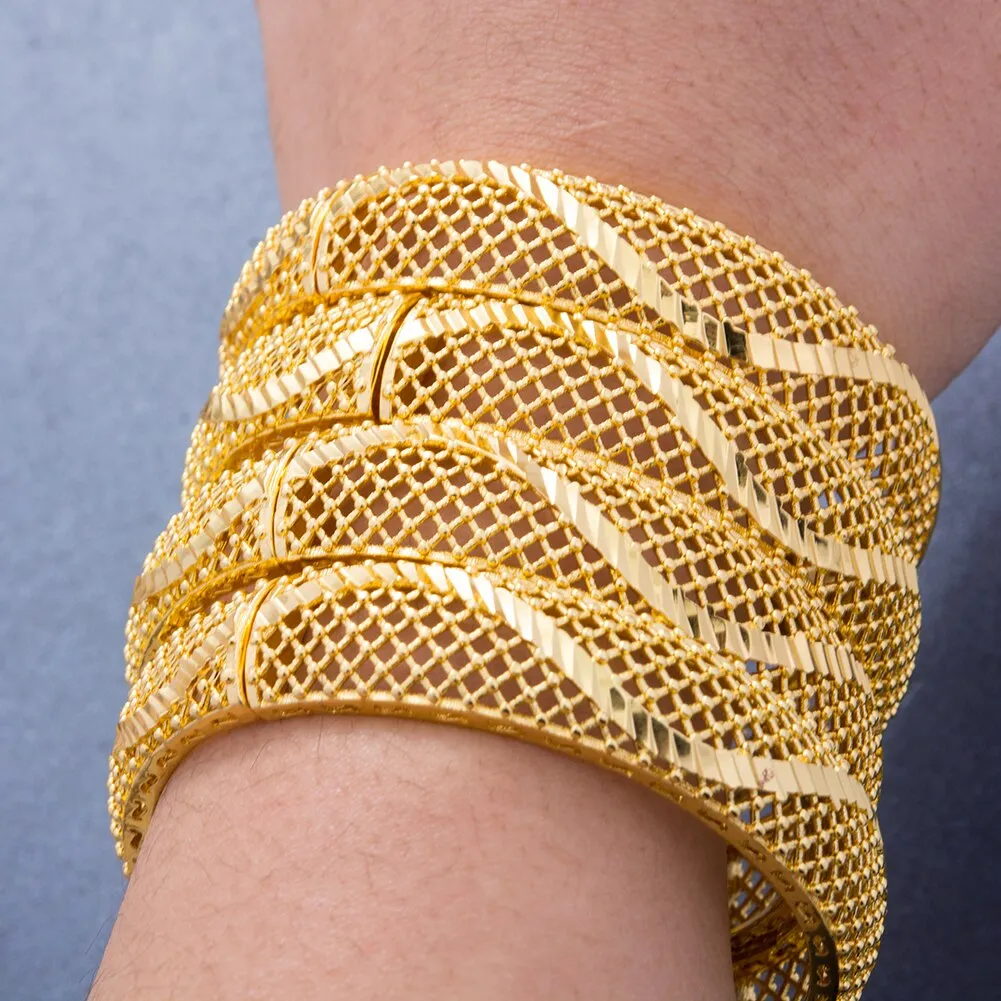 24k Dubai Bangles 4Pcs Gold Color Bangles For women African bridal Bangles Bracelets