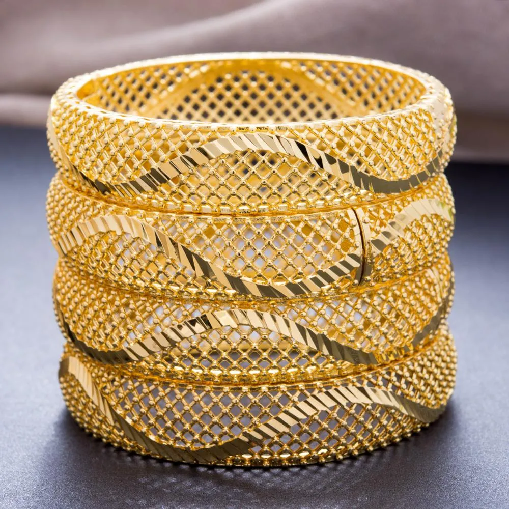 24k Dubai Bangles 4Pcs Gold Color Bangles For women African bridal Bangles Bracelets