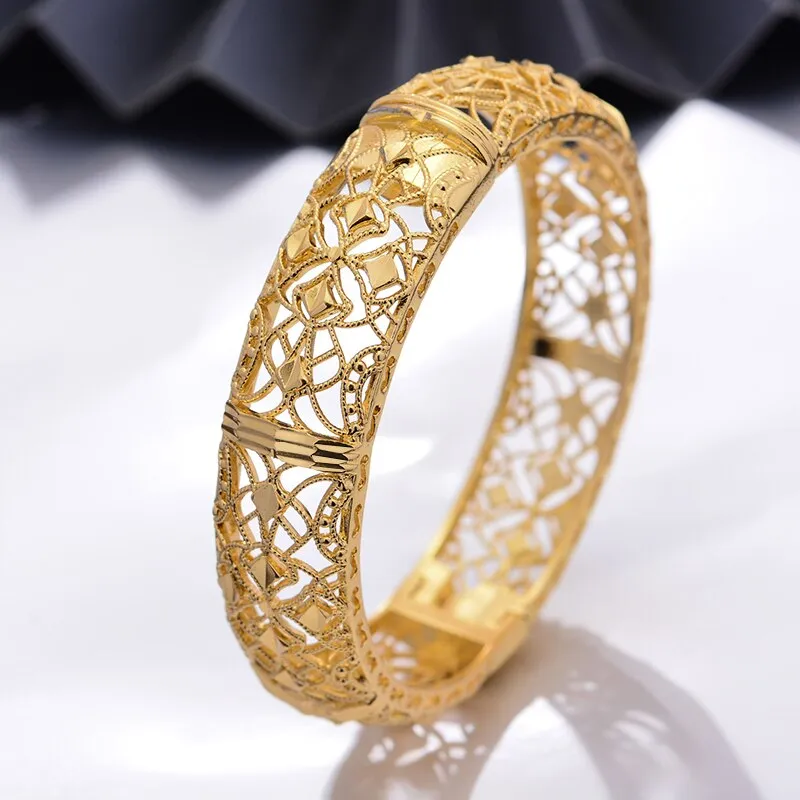 24K Jewelry Big Dubai Gold Color Bangles for Women